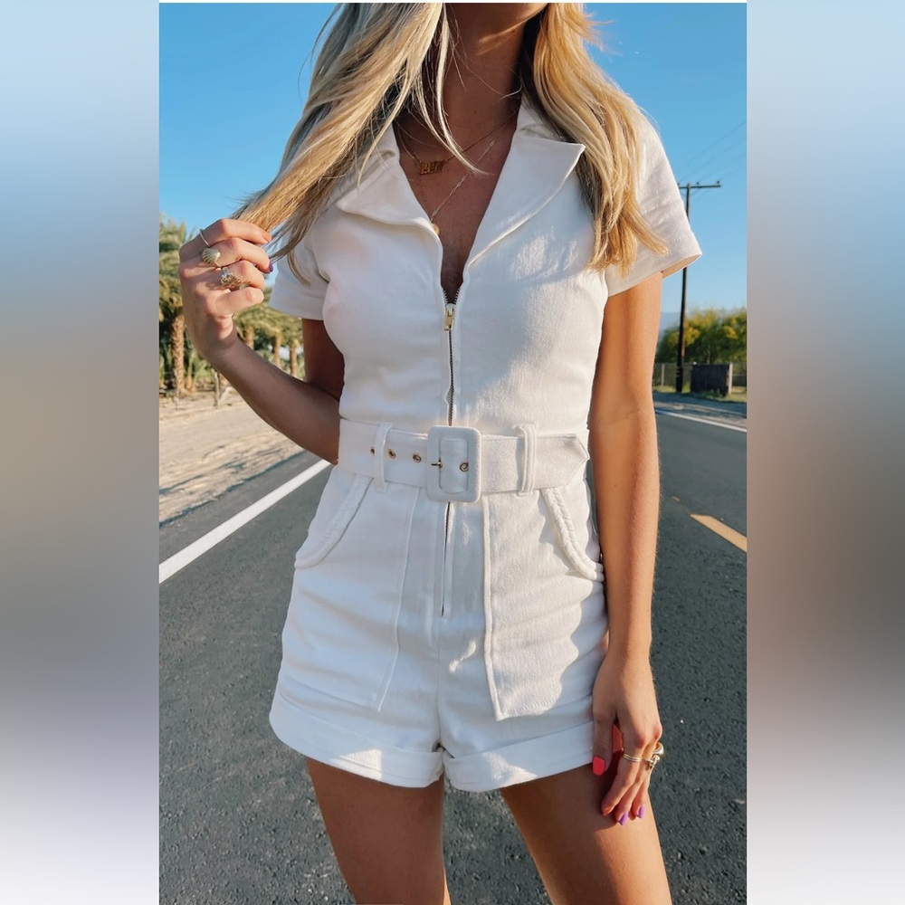 Show Me Your MuMu White Short Sleeve Jumpsuit